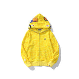 Bathing Ape Hoodie Shark WGM Letter Print Camo Yellow Hooded Cardigan Sweater Jacket