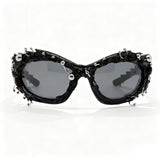 Trendy punk glasses dark asymmetrical frame