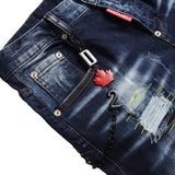 DSQ2 Short Jeans Ripped Patch Slim-fit Stretch Denim Shorts