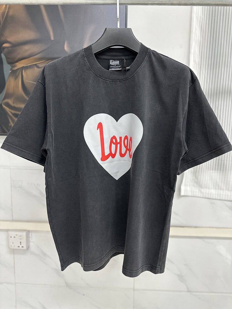 Mens Vintage T-Shirts Saint Michael "LOVE" Love Pattern Washed Black Tee