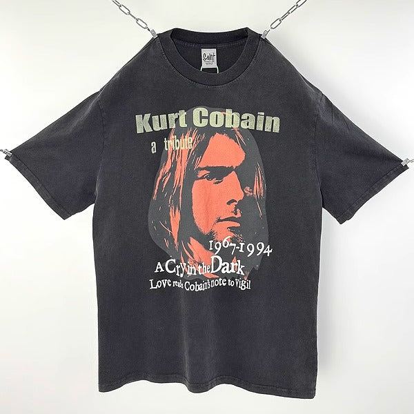 Men Vintage T-Shirts Saint "Kurt Cobain" Washed Distressed T-Shirts