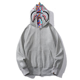 Bathing Ape Hoodie Shark Head Double Hood Camouflage Hooded Sweater Men's Autumn and Winter Cardigan Zipper Casual Couple Jacket