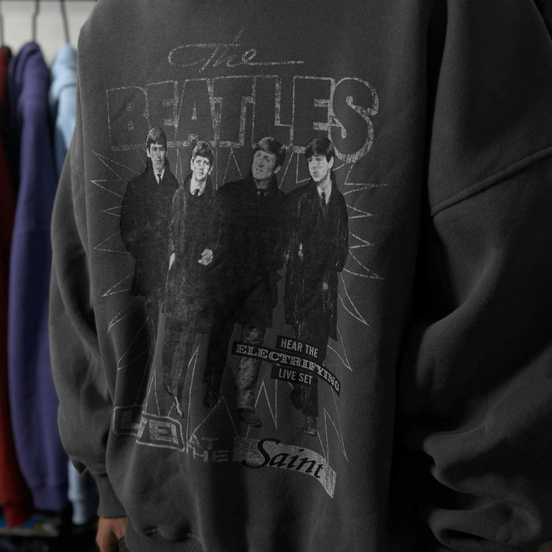 Men Vintage T-Shirts Saint Beatles Band Wash Water Old Hooded Sweater