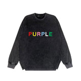 Purple Brand Distressed Long Sleeve Shirt Fashion Distressed Loose Long-sleeved Top