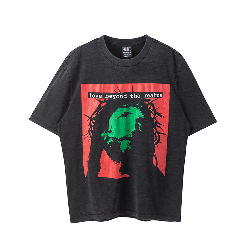 Men Vintage T-Shirts "Love Beyond The Realms" Saint Michael Acid Washed Tee