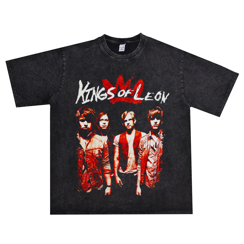 Rock Star T Shirt Kings of Leon Band Printed T-shirt Short Sleeve Loose Cotton Men and Women