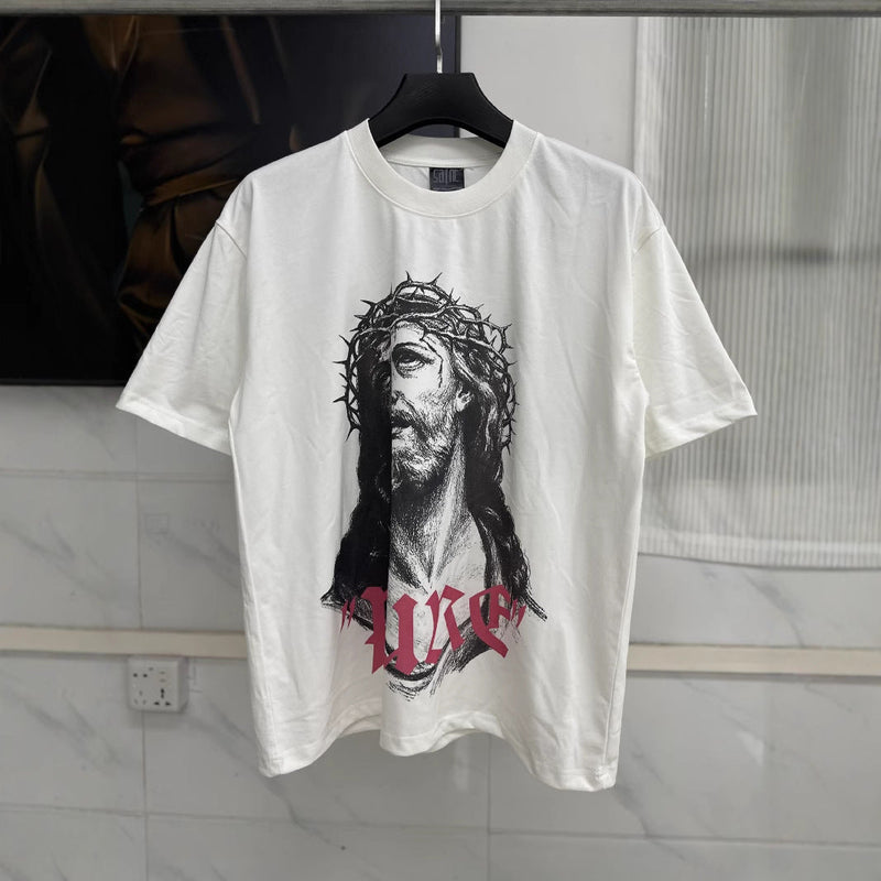 Mens T-shirts Saint Michael Thorn Jesus Print Vintage Short Sleeves