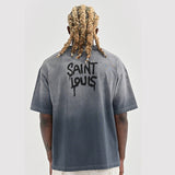 Men Vintage T-Shirts ssaint flower washed and old short-sleeved casual T-shirt