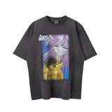 Mens Vintage T-Shirts SaintMichael Cartoon Anime Print Short Sleeve Vintage
