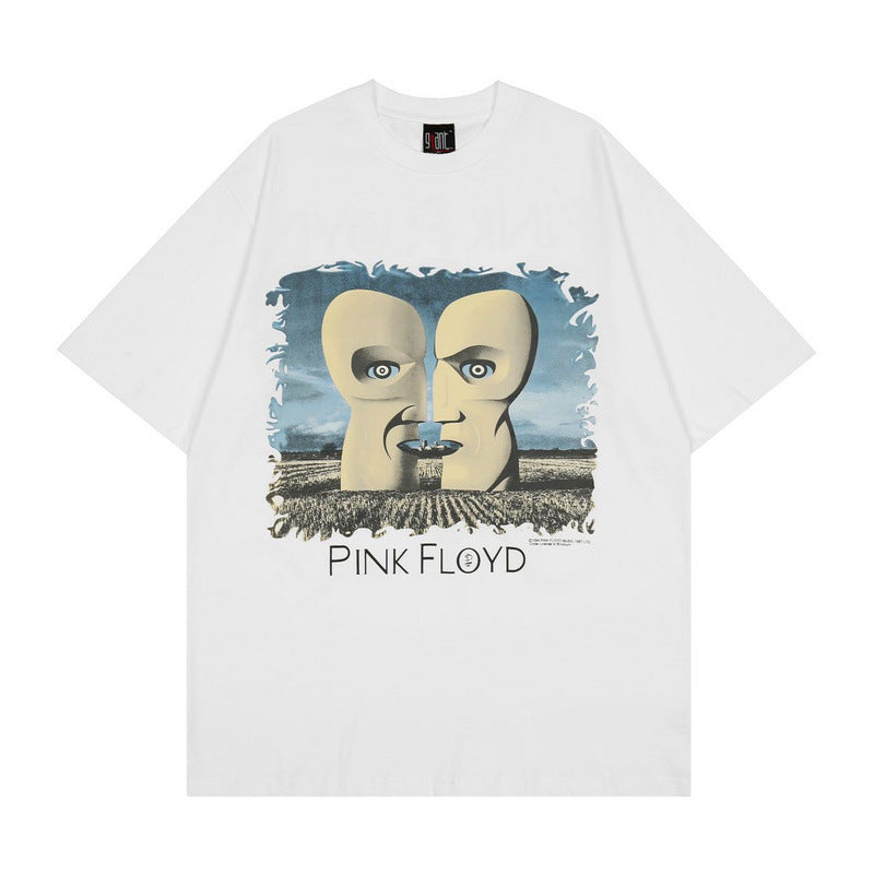 Mens Vintage T-Shirts Pink Floyd Stone Man Washed Short Sleeve Vintage Loose