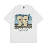 Mens Vintage T-Shirts Pink Floyd Stone Man Washed Short Sleeve Vintage Loose