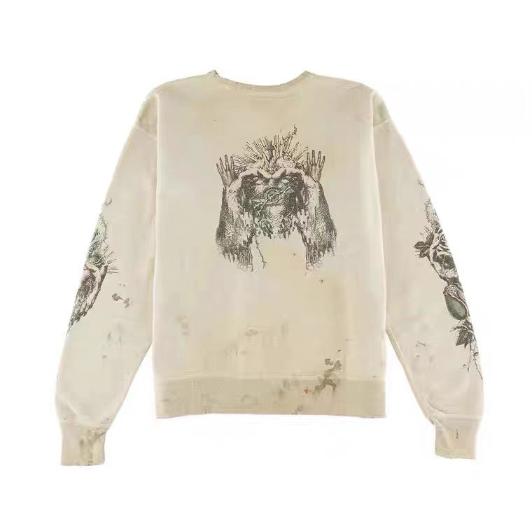 Mens Vintage T-Shirts SAINT MICHAEL Vintage Trendy Brand Old Washed Long Sleeves