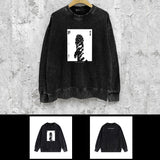Purple Brand Distressed Sweatshirt Fashion Washed Black Long Sleeves Top