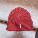 Chh Chrome Heart Beanie Knitted Hat Women's Thick Wool Hat Cross Cold Hat