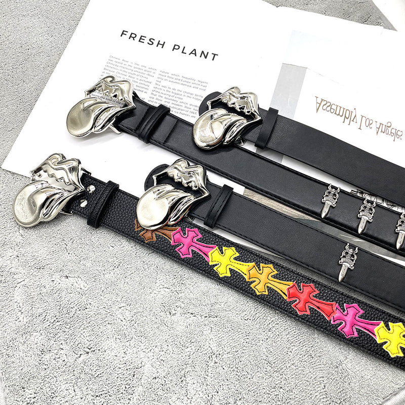 Chh Chrome Heart Belt Big Tongue Buckle Lychee Pattern