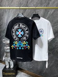 CHH Chrome Hearts T Shirts Classic Big Horseshoe Colored Cross Sanskrit Short Sleeve