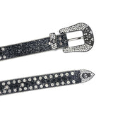 Hip-hop punk rhinestone belt men's flash silver inlaid pin buckle