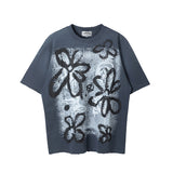 Men Vintage T-Shirts ssaint flower washed and old short-sleeved casual T-shirt