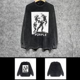 Purple Brand Distressed Long Sleeve Shirt Fashion Distressed Loose Long-sleeved Top
