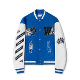 Off White Jacket Spring and Autumn, Cashew Flower Letter Pattern Baseball Jacket Jacket