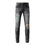 Amiri Jeans Graffiti Splash-Ink Hole Stretch Slim Fit #1303