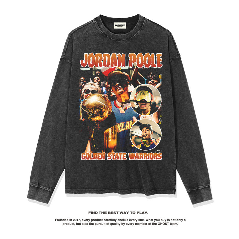 Nba Long Sleeve Shirt Washed Old Long Sleeve T-shirt Loose Heavy