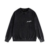 Purple Brand Distressed Sweatshirt Fashion Washed Black Long Sleeves Top