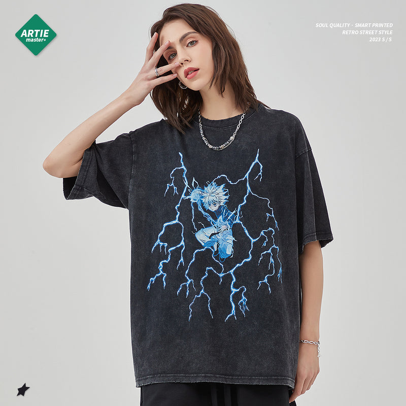 Jesus Is King T Shirt Anime Full Time Hunter Vintage Print Short Sleeve T-shirt Loose Distressed High Street