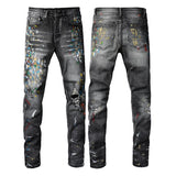 Amiri Jeans Graffiti Splash-Ink Hole Stretch Slim Fit #1303