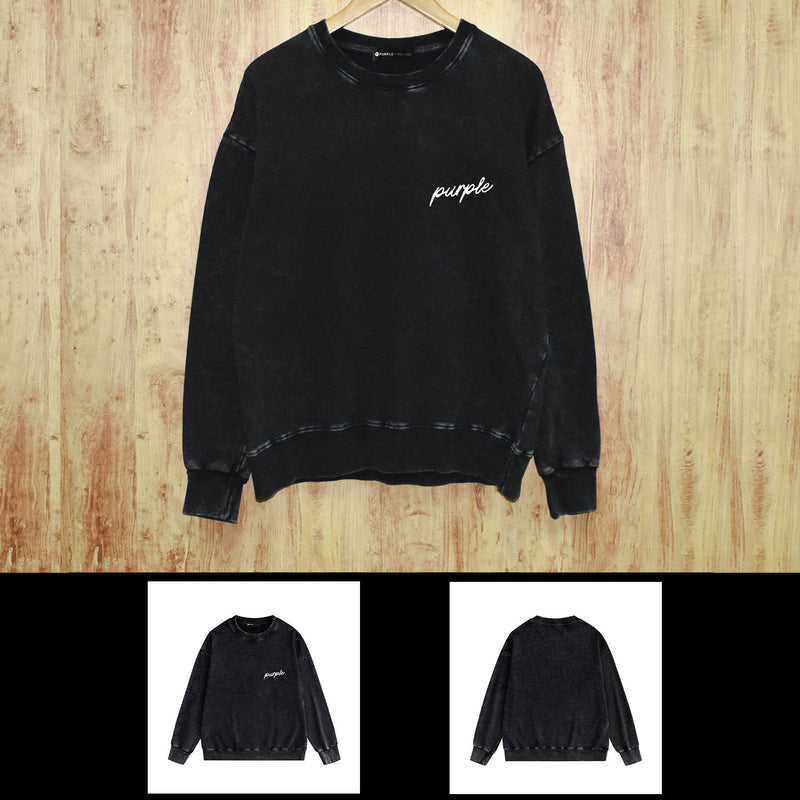 Purple Brand Distressed Sweatshirt Fashion Washed Black Long Sleeves Top