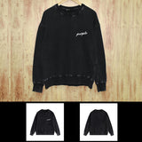 Purple Brand Distressed Sweatshirt Fashion Washed Black Long Sleeves Top