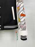 Off White Jacket Autumn/Winter OW Heavy Industry Embroidered Leather Down Cotton Baseball Jacket Jacket