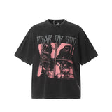 Men Vintage T-Shirts Vintage Vintage Battle of the Gods Wash T-Shirt Loose Short Sleeves
