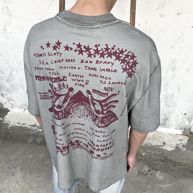 Men Vintage T-Shirts vintage old wash water short sleeve American vintage T-shirt