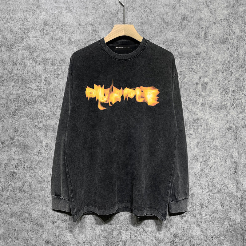 Purple Brand Distressed Long Sleeve Shirt Fashion Distressed Loose Long-sleeved Top