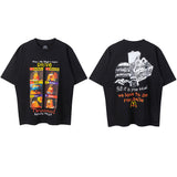 Men Vintage T-Shirts vintageM French Fries Cartoon Print Short Sleeve Loose Casual