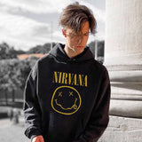 Nirvana Hoodie Vintage Smiley Face Print Loose Couple Leisure Sports Fleece-Lined
