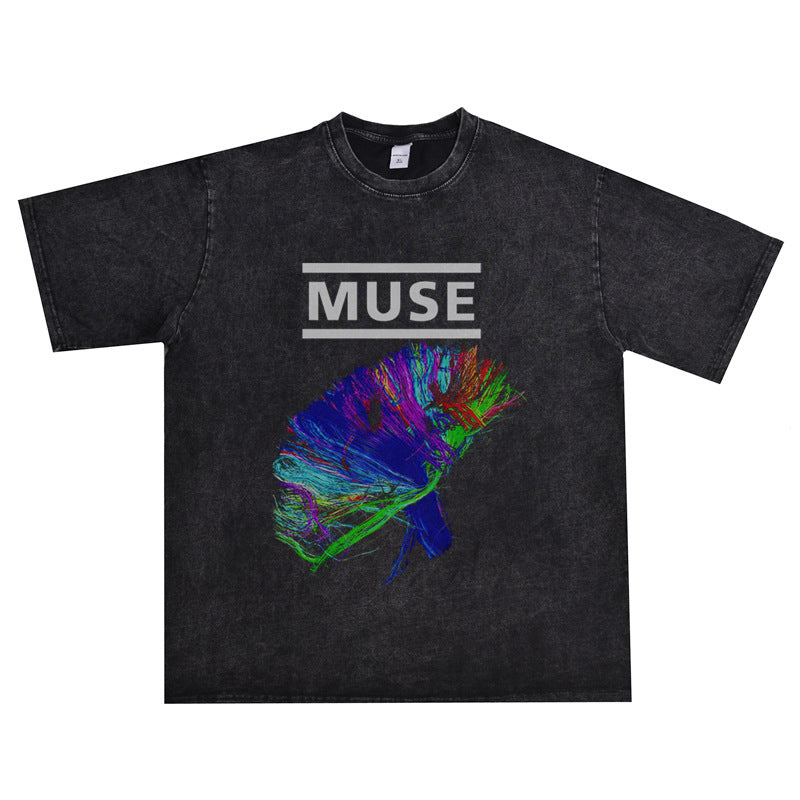 Rock Star T Shirt Muses Band Printed T-shirt Washed Distressed Loose Men and Women