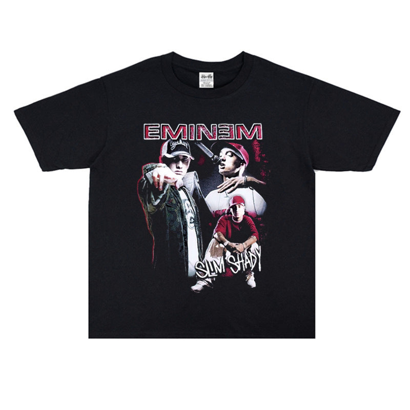Rock Star T Shirt Rap Eminem Short-Sleeved T-shirt Loose Printed Street Men and Women