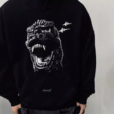 Mens Vintage T-Shirts vintage Godzilla Loose Couple Hooded Sweater