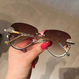 Trendy punk glasses uv protection rimless with rhinestones