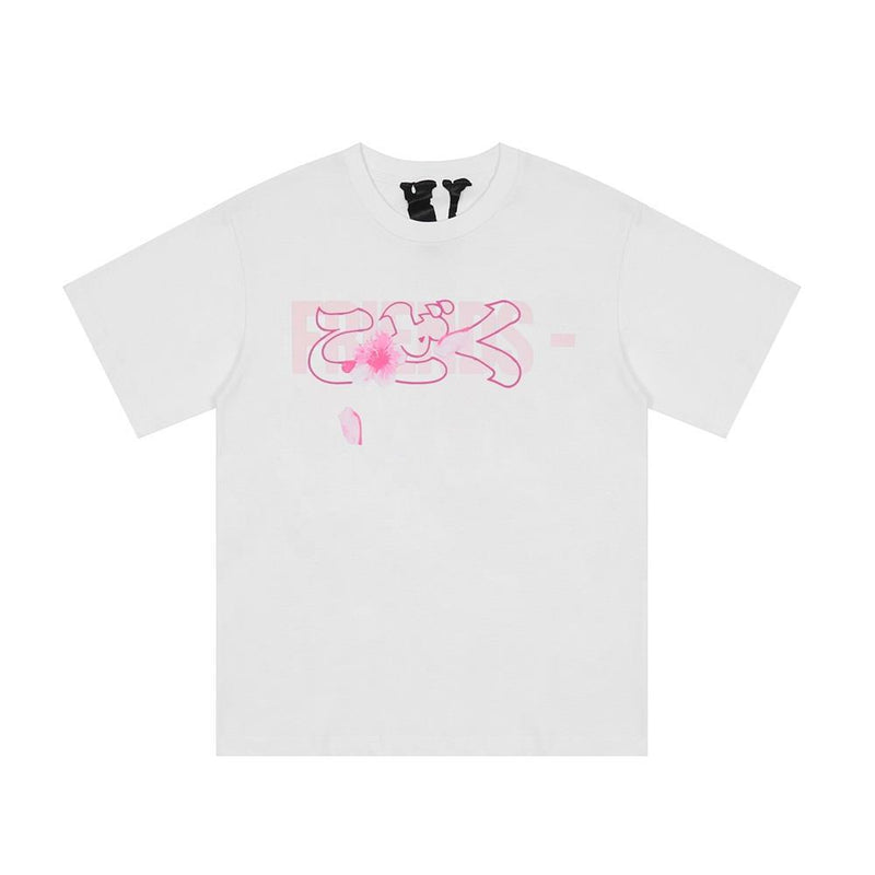 Vlone T Shirts Pink Cherry Blossom Print Male and Female Couples Wear Loose Casual