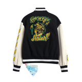 Ow Jacket Yellow Embroidery Cotton-Padded Jacket for Men and Women
