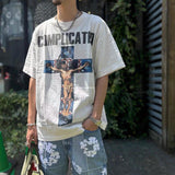 Mens Vintage T-Shirts SAINT MICHAEL CHO Cross Print Crew Neck Short Sleeve Vintage
