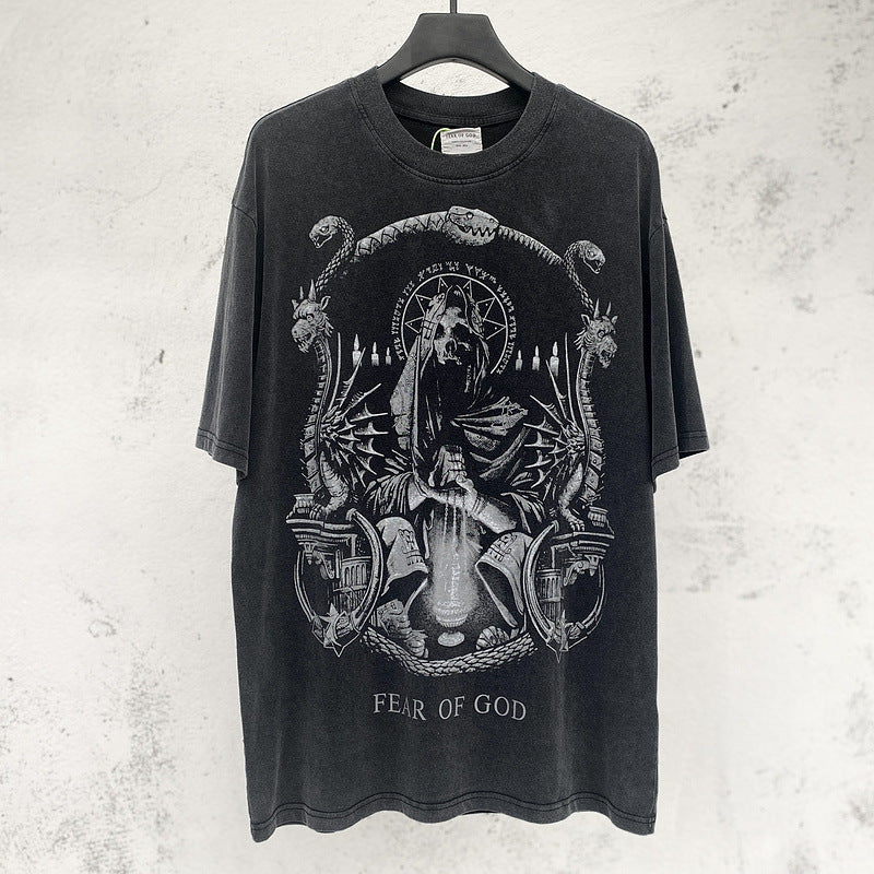 Men Vintage T-Shirts vintage Washing Water Old Short Sleeve FOG Fear of God Printing Casual