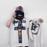 Mens Vintage T-Shirts SAINT MICHAEL CHO Cross Print Crew Neck Short Sleeve Vintage