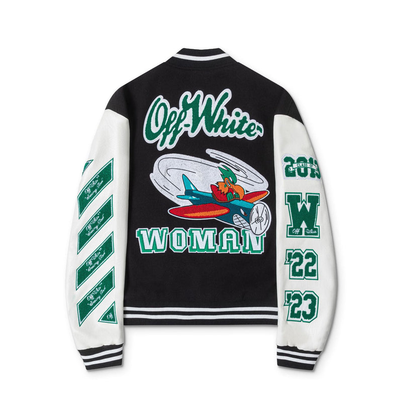Off White Jacket Spring and Autumn OW Cartoon Bird Pattern Baseball Jacket Jacket