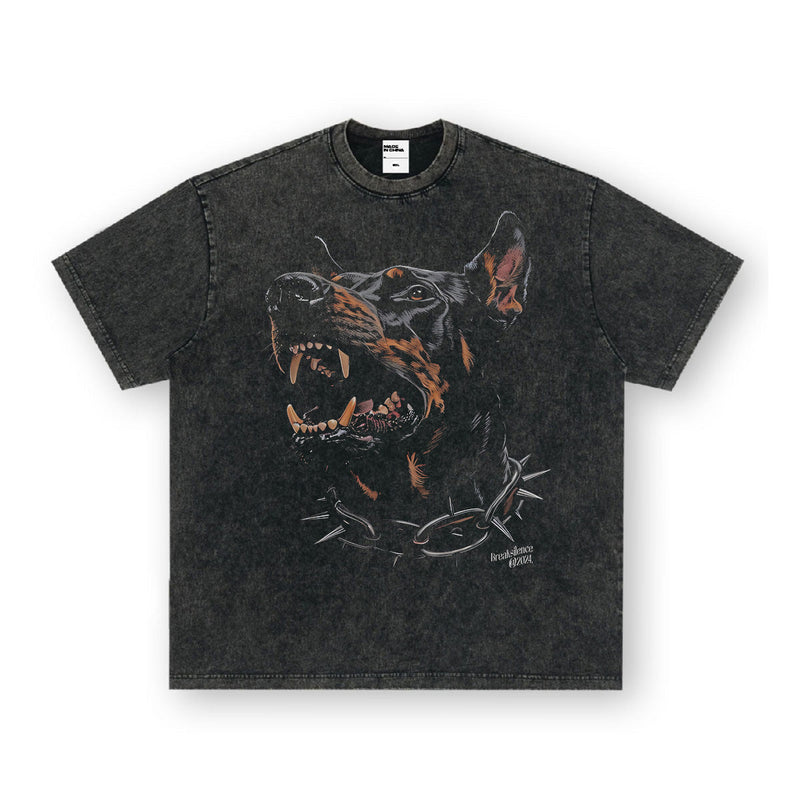 Vintage T-shirts Printed Short Sleeve T-Shirt Hellhound Washed Old Cotton