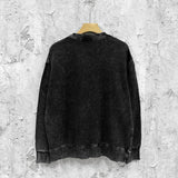 Purple Brand Distressed Sweatshirt Fashion Washed Black Long Sleeves Top
