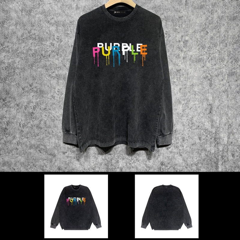 Purple Brand Distressed Long Sleeve Shirt Fashion Distressed Loose Long-sleeved Top